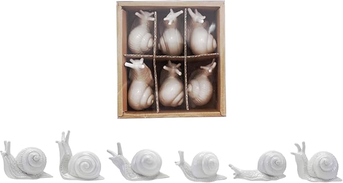 Creative Co-Op Stoneware Figurine Snails Accent Decor, Set of 6 Pieces, White