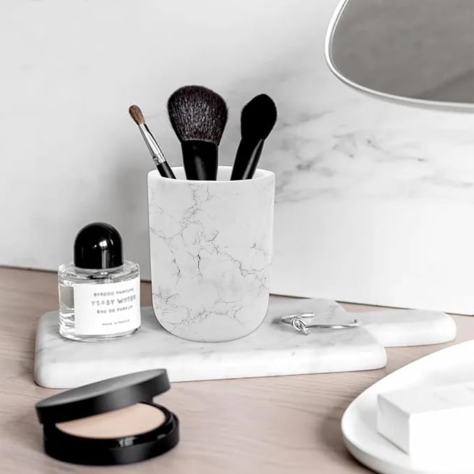 Toothbrush Holder Polyresin Toothbrush Organizer,Marble Style Bathroom Accessories,Toothpaste Holder Makeup Brushes Cup Razors Holder for Bathroom Vanity Countertop,Ideal for Home,Hotel