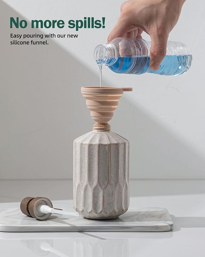 Fun Elements Bathroom Soap Dispenser Set, 16 OZ Ceramic Hand Soap Dispenser for Bathroom, Luxurious Hand and Dish Soap Dispenser Set with Silicone Funnel for Kitchen