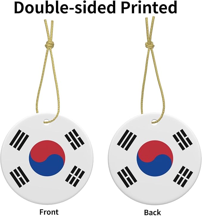 Flag of Republic of Korea Christmas Ornament Round Xmas Ceramic Hanging Ornament for Fireplace Wedding Holiday Party Xmas Decoration Gift