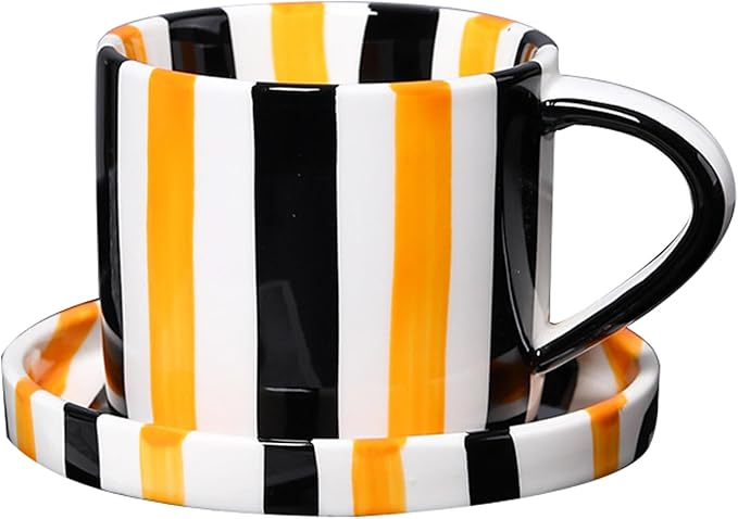 Espresso Cups Ceramic Coffee Mug Series European Striped Dot Coffee Cup And Saucer Mug Cake Plate Afternoon Tea Set Tea Cup And Saucer,Yellowblack