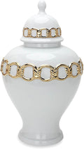 Noori Home - 100% Modern Glam Artisan Ceramic SOPH Medium White/Gold Ginger Jar Urns with Lid
