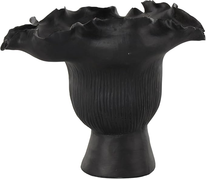 Deco 79 Ceramic Abstract Decorative Vase Floral Inspired Centerpiece Vase with Linear Grooves, Flower Vase for Home Decoration 9" x 8" x 8", Black