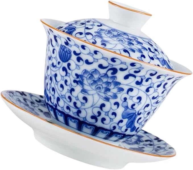 Traditional Kongfu Tea Cup1 Set Blue and White Porcelain Covered Bowl Tea Cup Porcelain Tea Bowl Chinese Bowl Asian Ceramic Cups Vintage Tureen Teaware Ceramic Tea Mug Ce