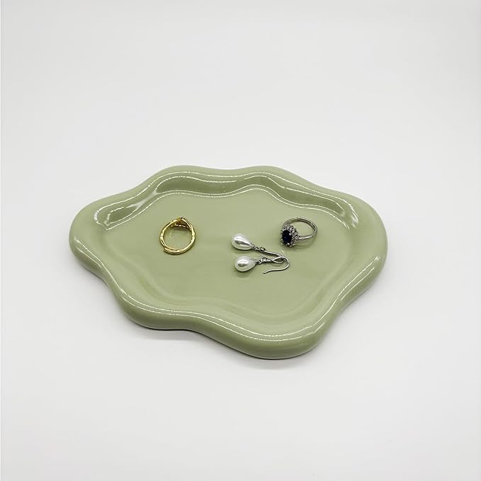 Small Trinket Dish Jewelry Tray for Women, Cute Ceramic Cloud Tray, Jewelry Ring Holder Dish for Keys, Candles, Perfume, Vanity Nightstand Decor Jewelry Plate Bowl, Friendship Birthday Gifts for Mom