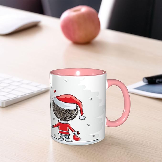 Autumn,Funny Novelty Ceramic Coffee Cups With Handle,Tropical Fall with Colorful Flowers Asian Tea Cup for Office and Home, 11 Oz,Dishwasher Microwave Safe (Pink)