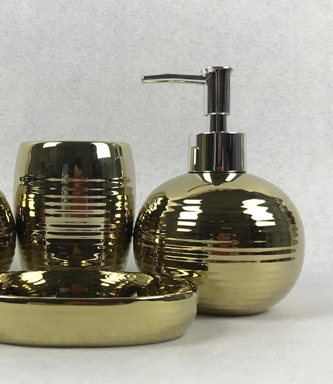 123Arts Ceramic Golden Soap Dispenser Soap Bottle Lotion Bottle with Pump