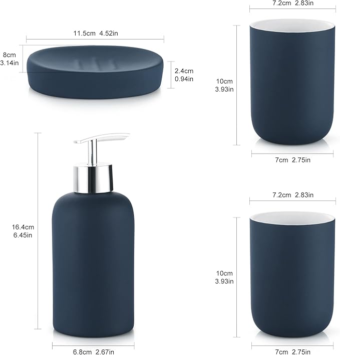 Hoomtaook Bathroom-Accessory Sets, 4 Pieces Ceramic, Including Soap Dispenser Pump, Tumbler, Soap Dish(Blue)