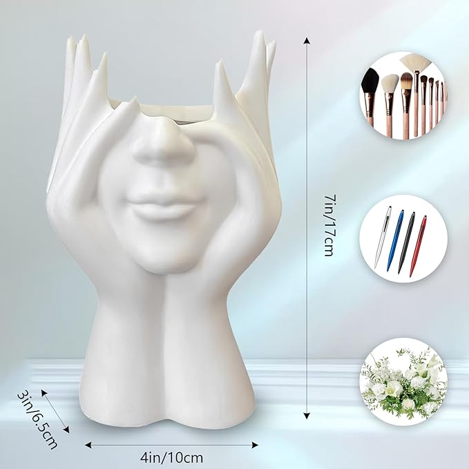 Modern Face Vase – Multipurpose Storage Holder for Makeup Brushes, Pens, Flowers – Abstract Human Art Decor for Office, Desk, Bedroom, and Living Room