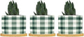 Sage Green Buffalo Plaid Planter Ceramic Green Buffalo Check Round Plant Pot with Drainage Holes and Bamboo Tray Pot for Outdoor Garden Home Plant