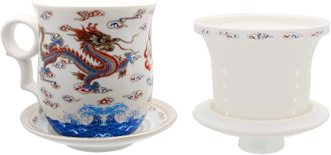 PLESIU Tea Talent Porcelain Tea Cup with Infuser Lid and Saucer Sets - Chinese Jingdezhen Ceramics Coffee Mug Teacup Loose Leaf Tea Brewing System for Home Office