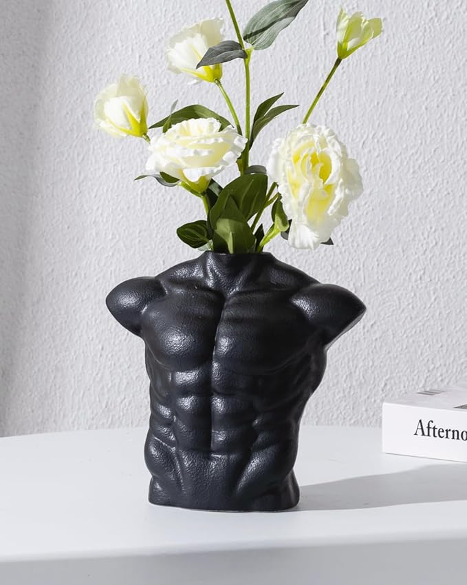 Body Art Vase, Classical Sculpture Statue for Bookshelf Shelf Decoration, Nordic Modern Ceramic Flower Vase for Home Decor, Table Centerpiece, Living Room, Office, Entryway, Console（Black）