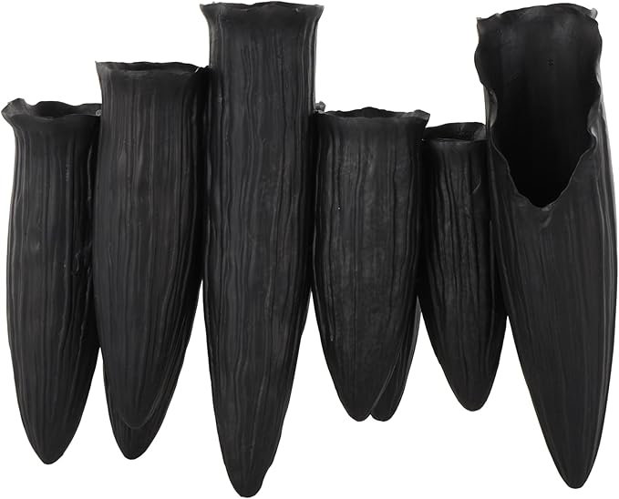 Deco 79 Ceramic Abstract Decorative Vase Floral Inspired 10 Openings Centerpiece Vase with Linear Grooves, Flower Vase for Home Decoration 13" x 5" x 11", Black