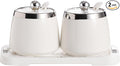 shuqiao Porcelain Condiment Jar Spice Container with Lid - Ceramic Spoon, Plastic Tray is the best clay pot for your home, kitchen, counter. White, 280 ml (9.4 oz), 2-piece set (3, Square)