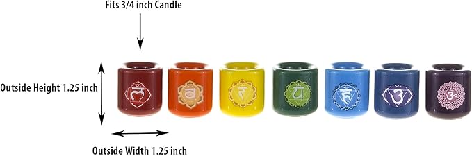 Mega Candles 7 pcs Ceramic 3/4 Inch Diameter Chakra Chime Ritual Spirtual Energy Spell Candle Holders - Assorted Colors