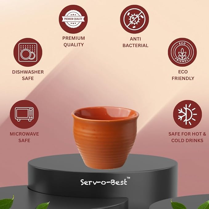 Handmade Cantaritos de Barro Mini Shot Ceramic Cups Set – 6 Desi Kulhad Chai/Coffee Cups (4 oz Capacity), Lead-Free, Dishwasher & Microwave Safe, Glossy finish Clay Tea Cups/kulhar/kullar - Brown