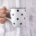 City to Cottage Ceramic Cappuccino Mug with Large Handle, 10oz Coffee Mug for Latte Hot Chocholate Tea, Daily Morning Dring at Home Office Work, Christmas Housewarming Gift White and Black Polka Dot