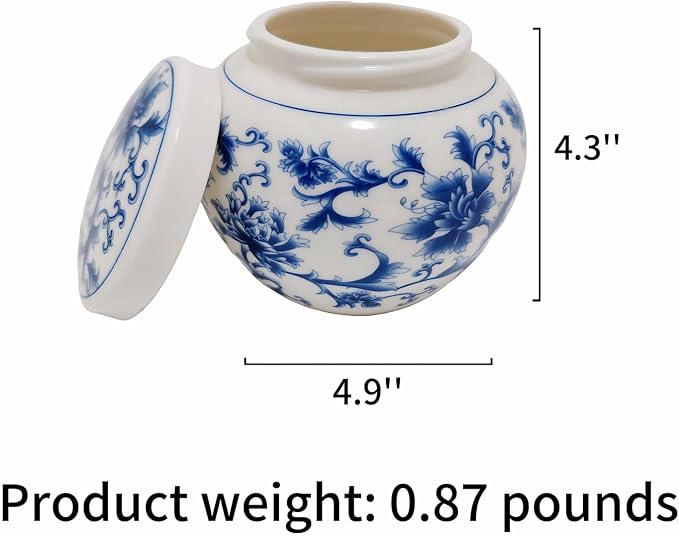 WF Chinese Ceramic Ceramic Ginger Jar Blue and White Porcelain Canister storage Containers With Lids Ashes Container Home Decoration 500 ML