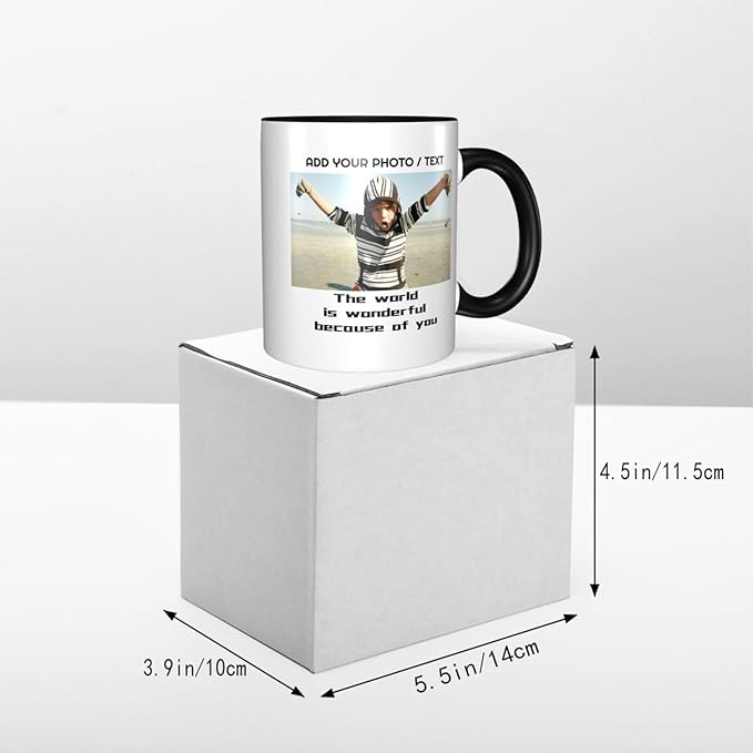 Custom Mug With Pictures, Personalized Coffee Mugs, Ceramic Coffee Cups Tea Cup for Office and Home, Add Multiple Images Funny Gift for Birthday Xmas Father & Mother Day, Black