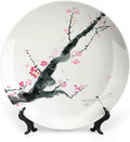 XISUNYA 10 Inch Decorative Plate, Dragonfly Tableware Plate, Branch of Pink Cherry Blossom Sakura Tree Bud and Dragonfly Print Ceramic Wall Hanging for Home Office Party Dinner Table Decor