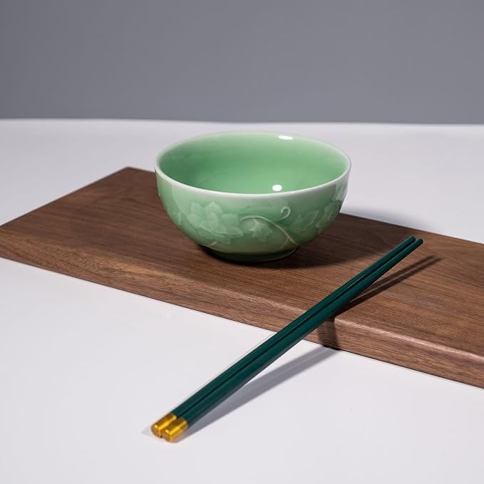 5-Inch Celadon Rice Bowl, Set of 2 - Round Ceramic Bowls for Soup, Stews, Holiday Meals - Classic Holiday Tableware - Durable, Dishwasher, Microwave, Freezer Safe