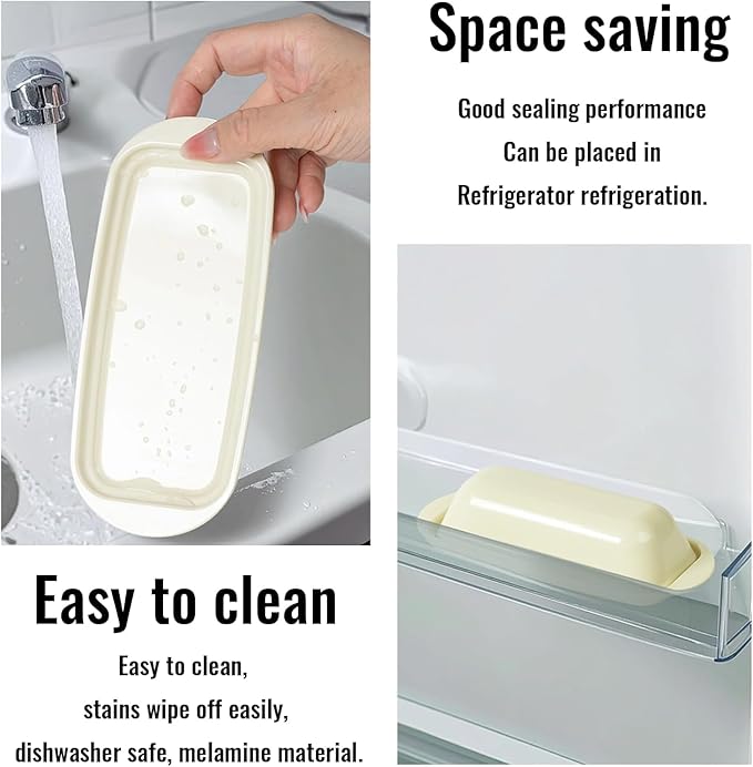 BPA-Free Melamine Butter Dish with Lid & Stainless Steel Knife - Farmhouse Butter Keeper for Countertop & Refrigerator, Dishwasher Safe, Holds 1 Stick with East & West Coast Butter-Cream