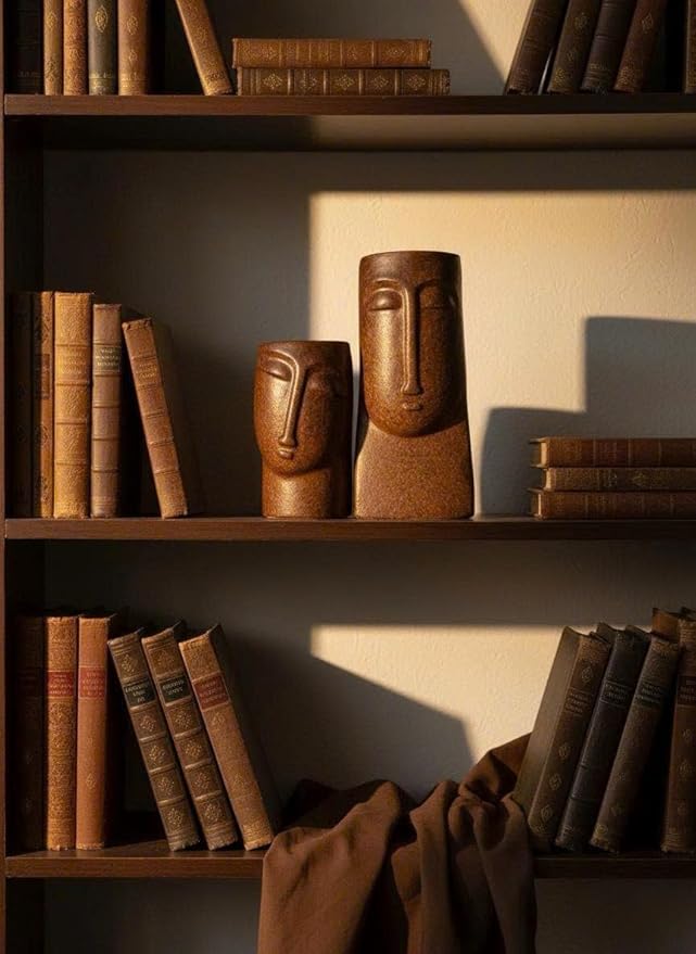 an Hana Ceramic Abstract Face Vases - Set of 2 Handmade Wabi Sabi Pottery, Unique Clay Sibling Statues for Modern Home Decor, Minimalist Shelf & Living Room Accents