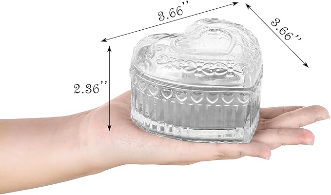 WHJY Glass Jewelry Box for Girls Heart Shaped Container with Lids Small Decorative Trinket Organizer for Vanity Room Decor Crystal Clear Storage Jar for Rings Earrings Necklaces