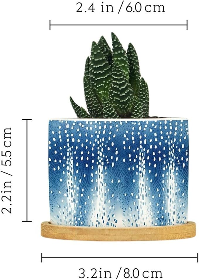 Navy Blue Modern Geometric Abstract Polka Dots Print Ceramic Flower Pots,Gardening Plant Pot with Drainage Holes And Saucers Round Ceramic Pots for Indoor Plants Succulent Herbs Cactus Pots
