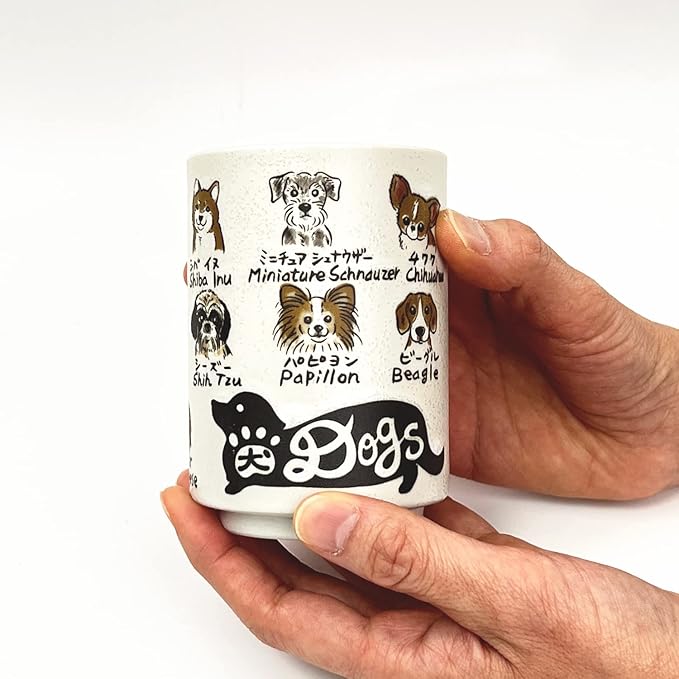 Japanese Tea Cup - Pottery 9 fl oz, Yunomi Mug, Sushi Made in Japan (C3-25 Dog)