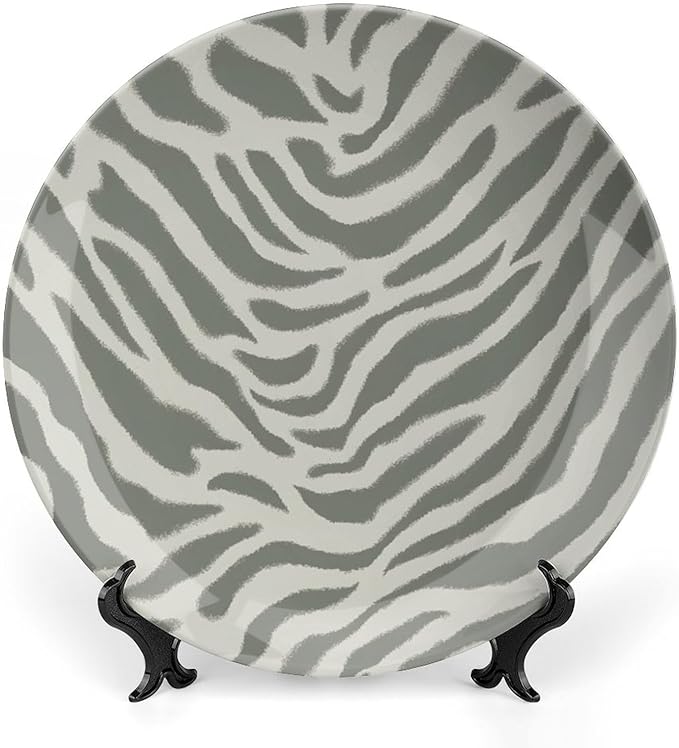 Tiger Stripes Cream Muted Beige China Plates of 6", 7", 9", 10", Custom Ceramic Dinner Plate, Table Office Decorations Club, with Vertical Stand