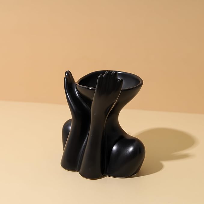 Black Hands Ceramic Vase – Modern Abstract Sculpture Planter for Home & Office Décor – Minimalist Art Piece for Flowers, Succulents, or Standalone Accent Decoration