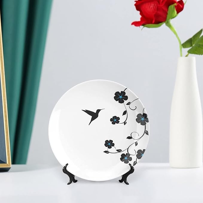 XISUNYA 10 Inch Decorative Plate, Hummingbirds Tableware Plate, Floral Art with Hummingbird Springtime Print Ornament Display Plate Handmade Plate Wedding Christmas Thankgiving Gifts