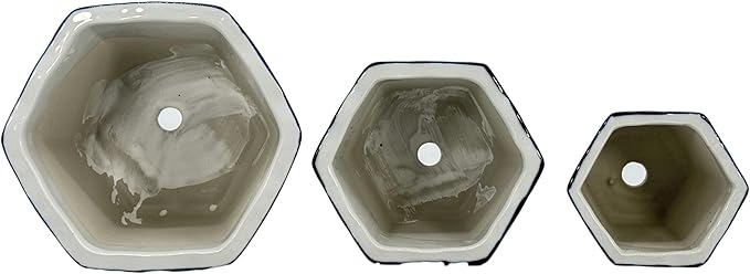 Galt International Blue & White Floral Porcelain Ceramic Decorative Flower Pot 8"/6"/4.5" Garden Pots Chinese Asian Design - Set of 3 Hexagonal