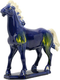 Handmade Chinese Ceramic Horse Sculpture - 9 Inch Tang Dynasty Tri-Color Porcelain Figurine, Museum Quality Home Office Desk Decor, Authentic Cultural Art Piece - Symbol of Strength & Success (Blue)