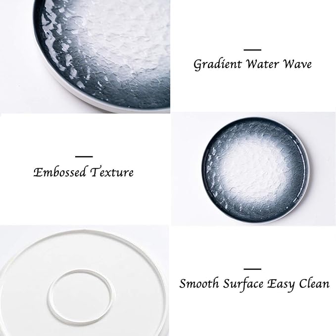 Eglaf 6'' Ceramic Small Appetizer Plates - Porcelain Gradient Water Wave Embossed Texture - Dessert Plates for Tea Party, Cake, Ice cream, Waffles, Apple Pie, Snacks (Set of 6 - Gray)