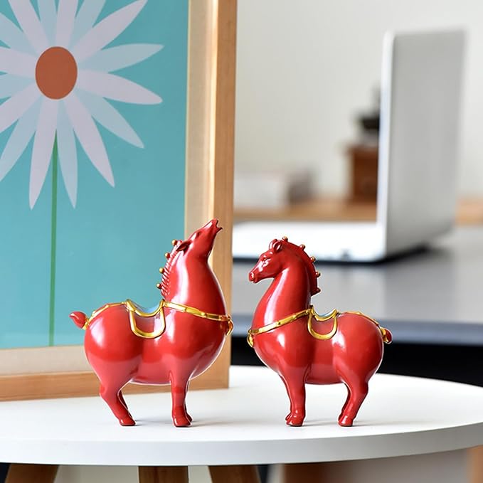 Horse Statue, Ceramic Tang Horse Feng Shui Figurine for Success, Creative Red Horse Sculpture Crafts for Home Office Decor, 5.9" H