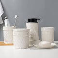 White Bathroom Accessory Set 5PCS, Ceramic Bathroom Accessories Set, Minimalist Textured Design Liquid Soap Dispenser Set Complete, Home Bathroom Decor Vanity Countertop, ANTIS'S HOME