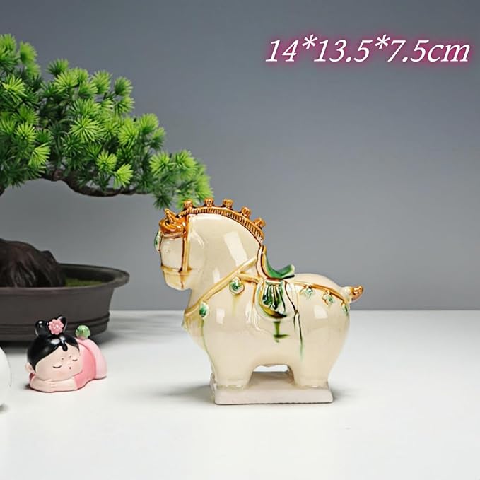 Home Decoration Sculpture Ceramic Horse Sculpture Desktop Ornament Asian Feng Shui Art Collectible White