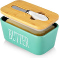Butter Dish with Lid, Home Decor, Large Butter Dish for Countertop Ceramic Butter Keeper Container with Knife and High Quality Silicone Sealing Butter Box Good Kitchen Gift Turquoise