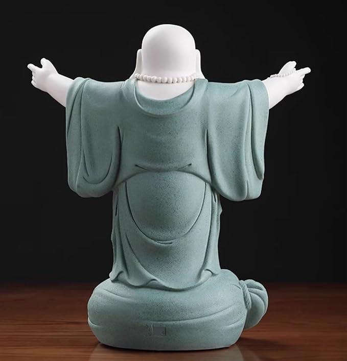 RUVOO Buddha Statue Outdoor, 12.2inch Buddha Statue Ceramics Sculptures Big Belly Happy Laughing Buddha for Home Office Desktop Decor Zen Garden Decor(A)