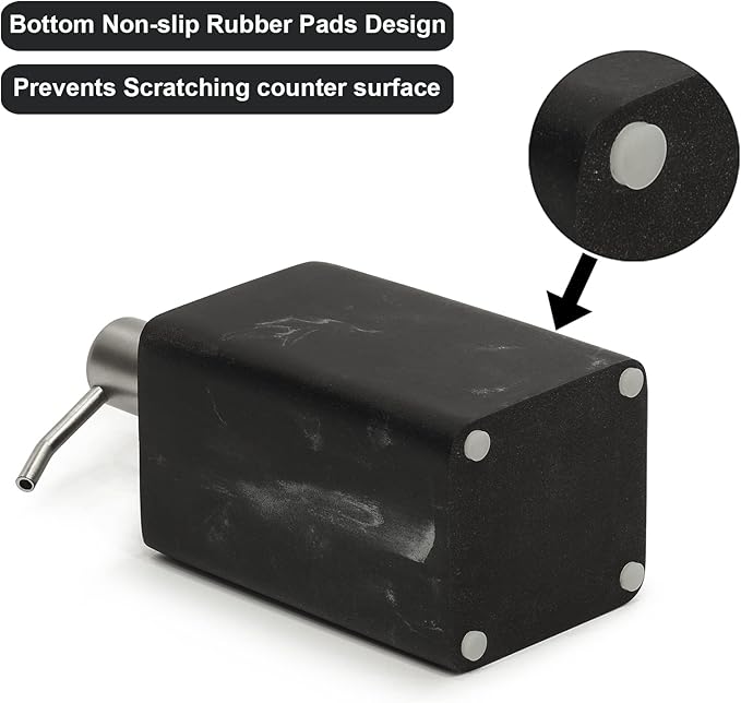 2pcs Hand Soap and Lotion Dispenser Sets for Bathroom Countertop,Black Marble Texture Resin Stone Liqiud Dish Soap Dispenser for Kitchen Sink,Refillable-15 Oz/445ml