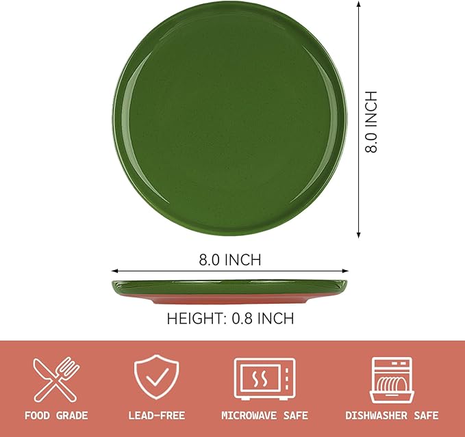 GZG Ceramic Dinner Salad Plates Set of 4, 8 Inch Speckled Dinnerware Dessert Plates with Clay-Tone Base, Microwave Oven Dishwasher Safe