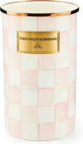 MACKENZIE-CHILDS Enamel Utensil Holder, Kitchen Utensil Holder for Countertop, Storage Caddy, Pink-and-White Rosy Check
