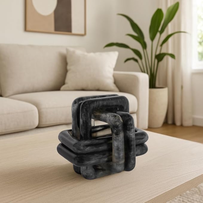 Sculpture for Home Decor and Bathroom Decor - Marble Knot Ornaments for Shelf Accents, Room Styling, and Office Design - Modern Statues Living Room Decor or Coffee Table Display - 6", Black