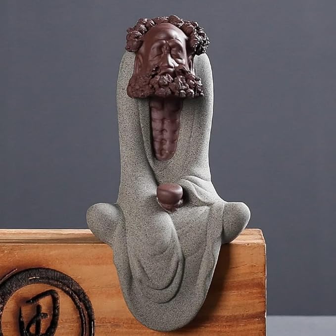 Handmade Purple Sand dysfunction Statue Meditation Ancestor Ceramic Sculpture Creative Tea pet Home Tea Room Tea Table Office Decoration Ornament (Gray Green)
