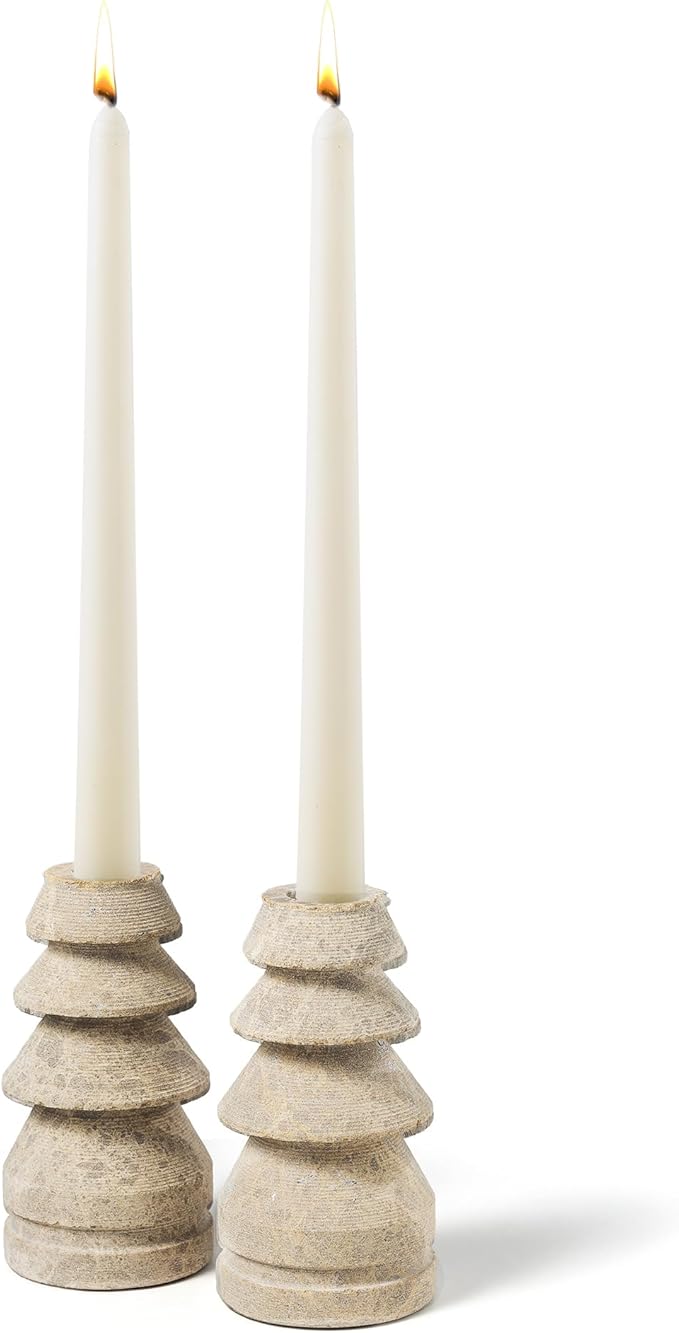 WORHE Marble Candle Holders Set of 2, Natural Stone Candlestick Holder for Christmas Decor, Wedding Centerpiece, Dining Table Fits 3/4" Taper Candles, Non-Slip Base, Light Brown (WH070)