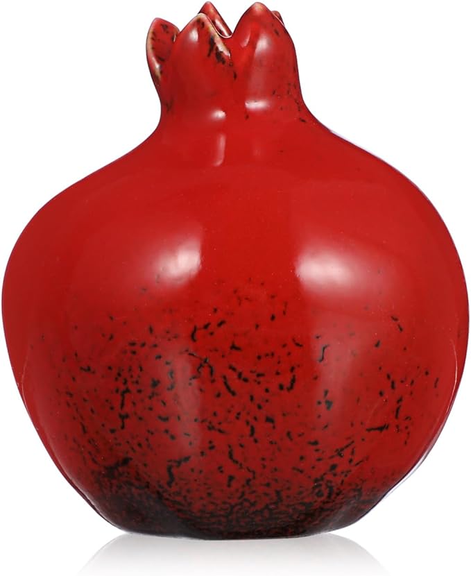 DECHOUS Small Ceramic Vase - Vintage Pomegranate Shape Flower Bud Vase Unique Aesthetic for Home Office Shelf Table Floral Arrangement, 3.3x2.7 Inch