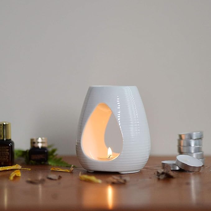 Ceramic Tealight Candle Holder Oil Burner, Essential Oil candle wax warmer, Aromatherapy Aroma ceramic oil diffuser Home Decoration Romantic White
