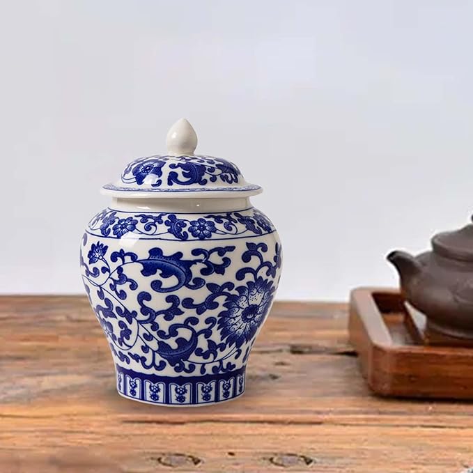 Gazechimp Ceramic Ginger Jar, Asian Ginger Jar Chinoiserie Gift Crafts Vintage Style Vase Porcelain Jars for Home Decor Office Tea Storage Party Home, Style A